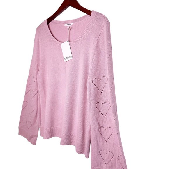 SPLENDID NWT Bullock Heart Sleeve Pointelle Sweater Size XL in Petal Pink - Picture 3 of 11